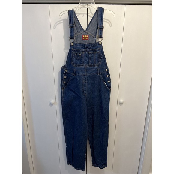 VTG Y2K Squeeze Brand Carpenter Bib Overalls-Blue Denim- Junior Sz LARGE EUC! - Picture 1 of 10